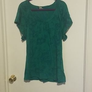 Short Sleeve Sheer Green Shirt Size 2X